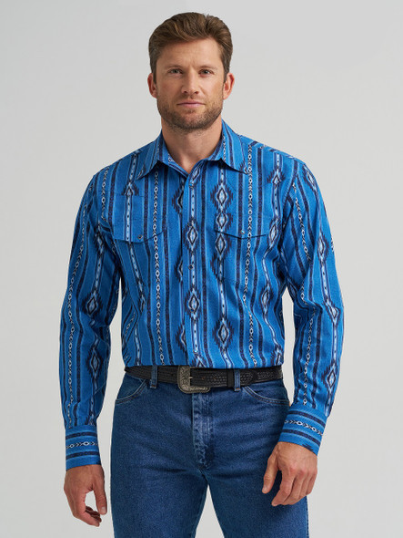 WRANGLER CHECOTAH DENIM BLUE PRINT - MENS SHIRT  - 112367721