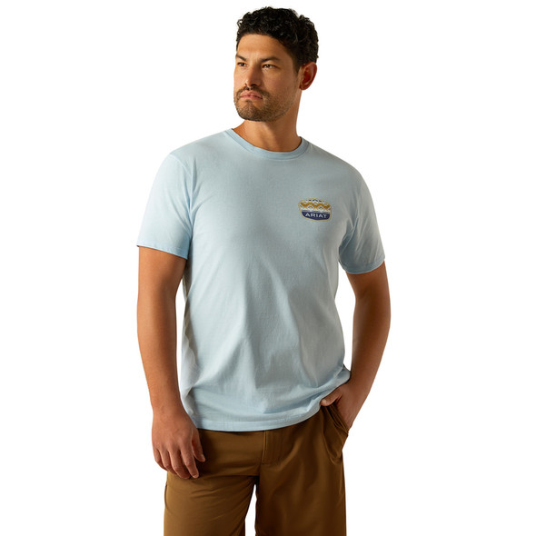 ARIAT OGDEN VALLEY BADGE LIGHT BLUE - MENS TEE  - 10058898