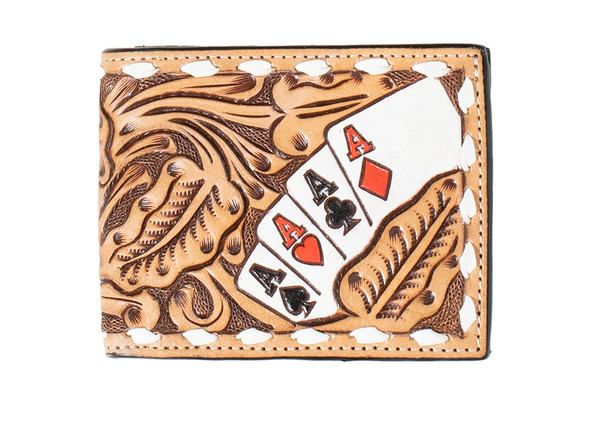 3-D BELT BI FOLD HAND PAINTED ACE CARDS - ACCESSORIES WALLET  - D250010548