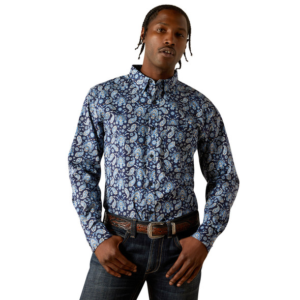 ARIAT SERGIO FITTED DARK BLUE PRINT - MENS SHIRT  - 10062244