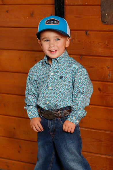 CINCH TODDLER BLUE GEOMETRIC PRINT - KIDS BOYS SHIRT - MTW7061386