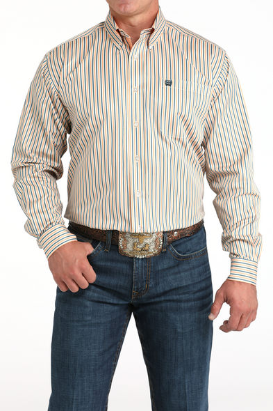 CINCH TENCEL CREAM STRIPE PRINT - MENS SHIRT  - MTW1105963