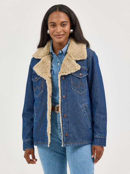 WRANGLER RETRO SHERPA LINED DARK DENIM - LADIES JACKET  - 112367333