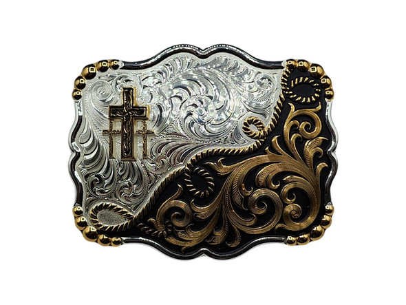 MONTANA SILVERSMITHS TWO TONE  TRIPLE CROSS FIGURE - ACC BUCKLE  - 35410YG-855