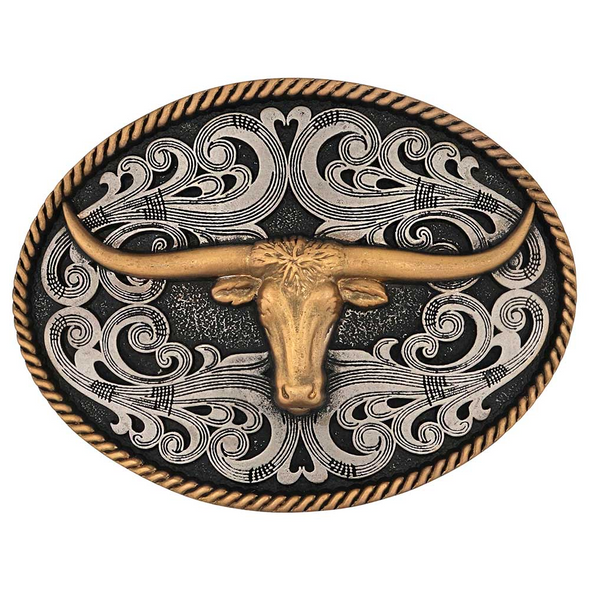 ATTITUDE BY MONTANA SILVERSMITHS LONGHORN COWBOY TWO TONE - ACC BUCKLE  - A1015P