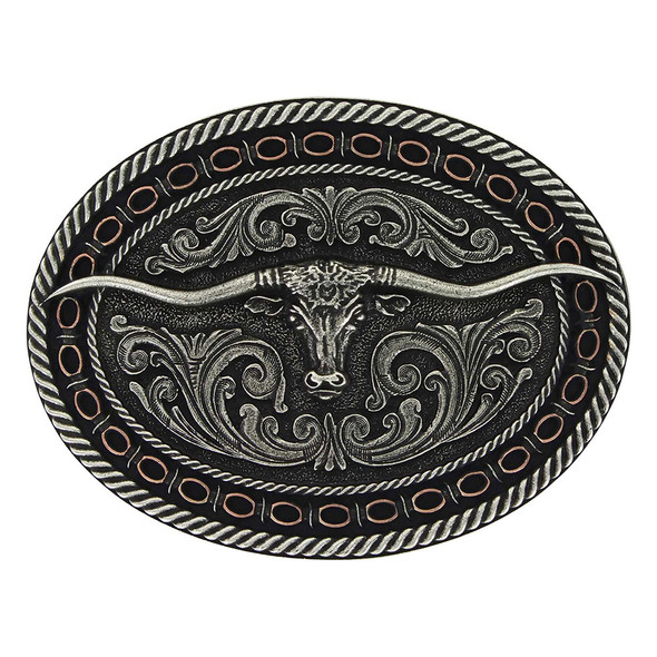 ATTITUDE BY MONTANA SILVERSMITHS ROUND BARBED EDGE LONGHORN - ACC BUCKLE  - A742