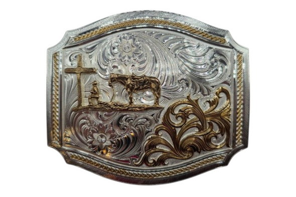 MONTANA SILVERSMITHS MED CHRISTIAN COWBOY 2 TONE - ACC BUCKLE  - 55710-731M