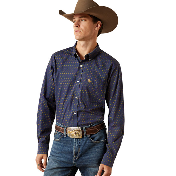 ARIAT WF DAVEN FITTED NAVY PRINT - MENS SHIRT  - 10062199
