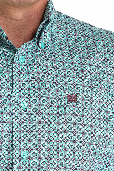 CINCH GEOMETRIC TURQUOISE PRINT - MENS SHIRT  - MTW1105971