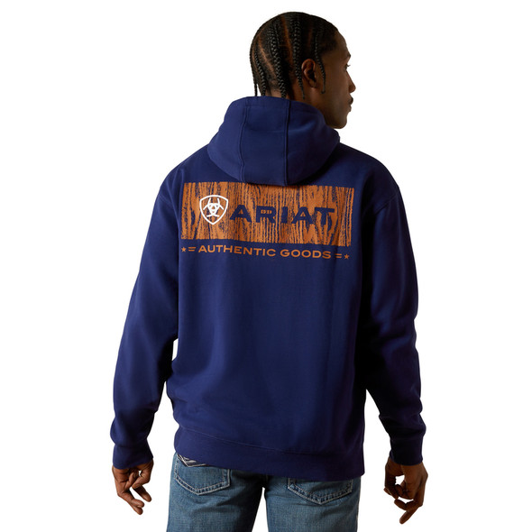 ARIAT WOODSHOP STACK HOODIE NAVY - MENS HOODIE  - 10062497