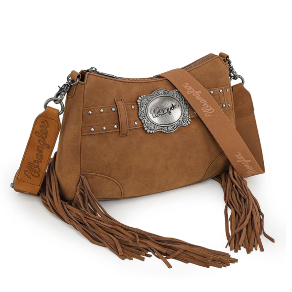 WRANGLER FRINGE BROWN BUCKLE HOBO - LADIES PURSES  - WG241-2022BR
