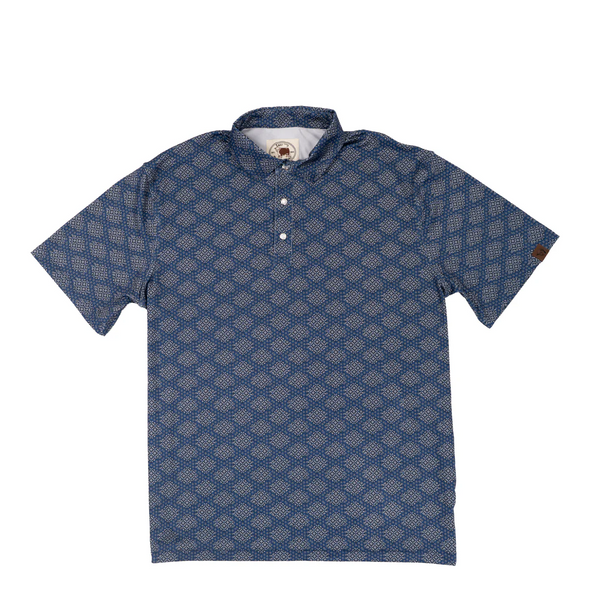 LAZY J RANCH WEAR NAVY GEO PERFORMANCE PRINT - MENS POLO  - LJ-2557