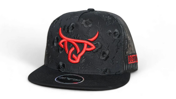 LOST CALF FLOWERS RED BULL 3D LOGO BLACK - HATS CAP  - BLOSSOM FLAT