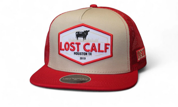 LOST CALF RED/TAN FARM PATCH - HATS CAP  - FARM RED FLAT