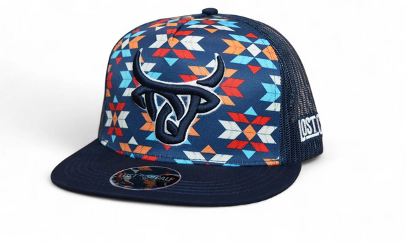 LOST CALF AZTEC BLUE PRINT 3D LOGO - HATS CAP  - TRIBAL FLAT