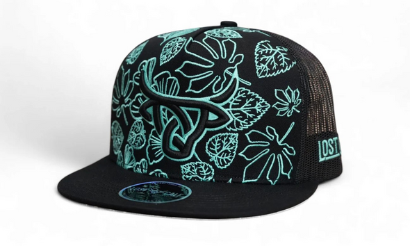 LOST CALF 3D LOGO BLACK TEAL FLORAL - HATS CAP  - WILDERA FLAT