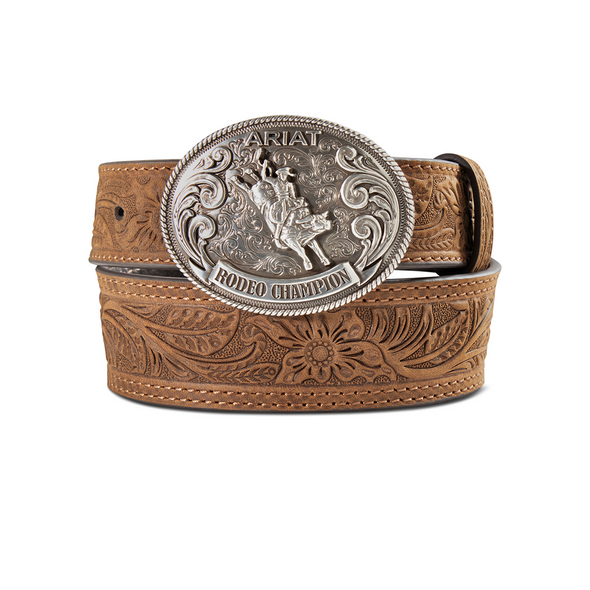 ARIAT FLORAL EMBOSSED MEDIUM BROWN - ACCESSORIES BELT KIDS - A1309644