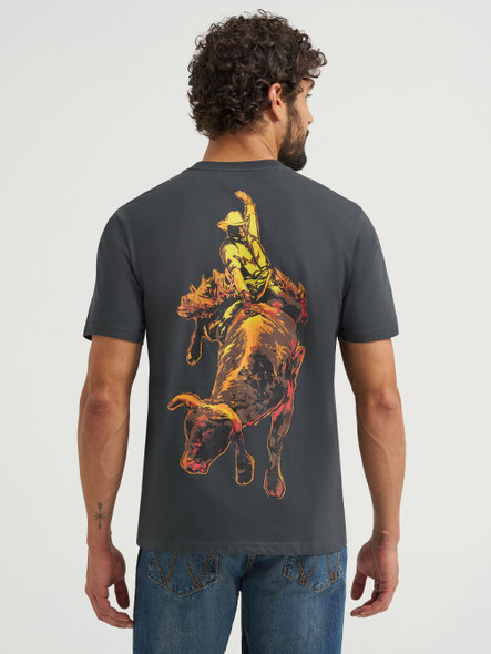 WRANGLER BUCKING BRONCO WASHED BLACK - MENS TEE  - 112368424