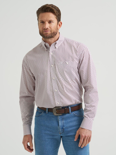 WRANGLER RELAXED FIT WHITE/ BURGUNDY - MENS SHIRT  - 112369439
