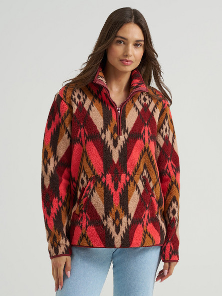 WRANGLER SHERPA QUARTER ZIP BURGUNDY - LADIES SWEATSHIRT  - 112371633