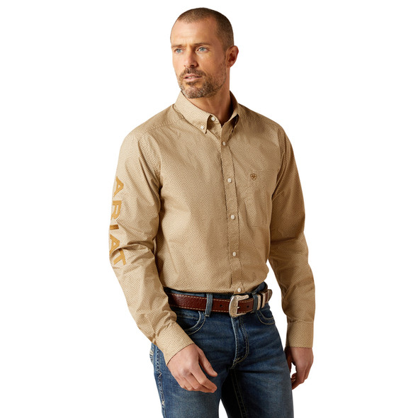 ARIAT TEAM PENN FITTED KHAKI PRINT - MENS SHIRT  - 10065812