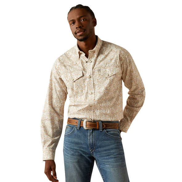 ARIAT WELLINGTON SNAP KHAKI PRINT - MENS SHIRT  - 10058758