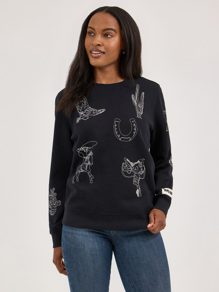 WRANGLER ICON PULLOVER BLACK - LADIES SWEATSHIRT  - 112371617