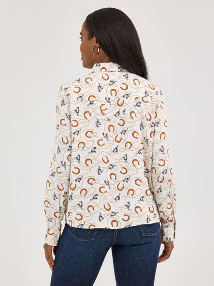 WRANGLER PUNCHY NECK TIE BLOUSE WHITE - LADIES SHIRT  - 112371697