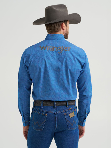 WRANGLER LOGO SNAP CERULEAN HATCH BLUE - MENS SHIRT  - 112369443