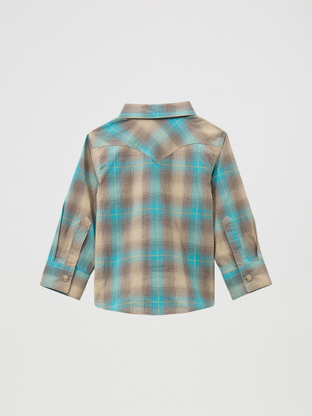 WRANGLER LITTLE BOY TAN AQUA PLAID - KIDS BOYS SHIRT - 112369526