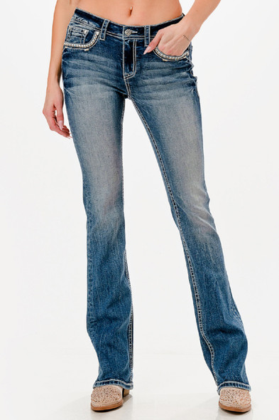 GRACE IN LA 430 CROSS FAUX FLAP MID RISE - LADIES JEANS  - EB52003