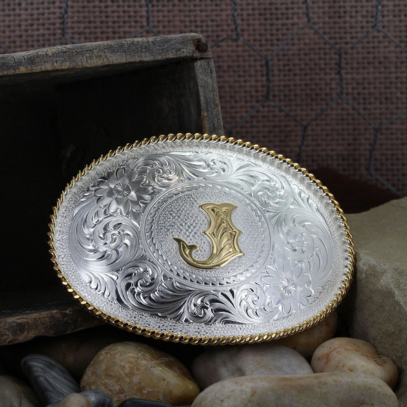 MONTANA SILVERSMITHS INITIAL J SILVER  TWO TONED - ACC BUCKLE  - 700J