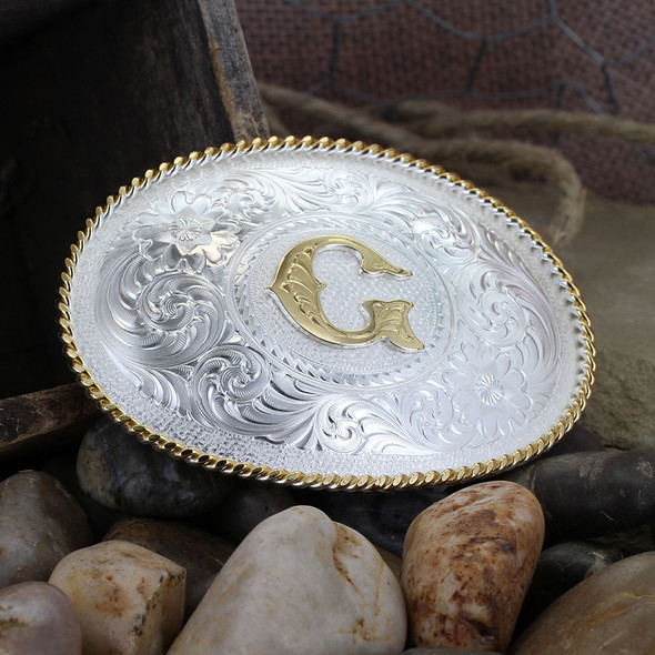 MONTANA SILVERSMITHS INITIAL G SILVER  TWO TONED - ACC BUCKLE  - 700G