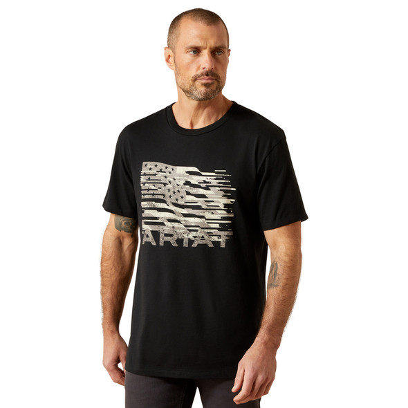 ARIAT BLACK FREEDOM FLAG - MENS TEE  - 10065892