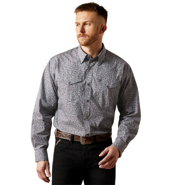 ARIAT WRINKLE FREE JOSIAH GREY PRINT - MENS SHIRT  - 10065971