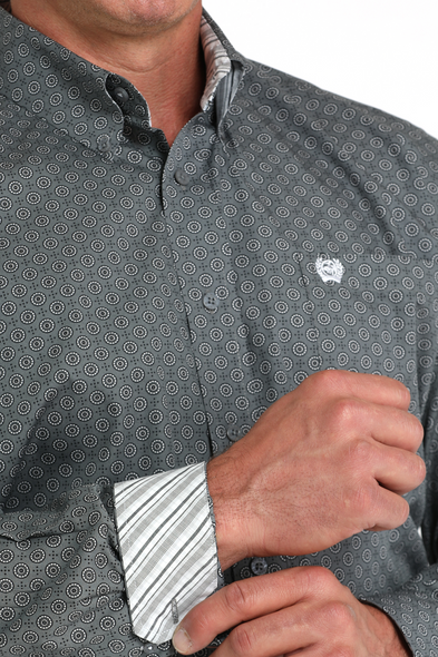 CINCH DARK GREY GEOMETRIC PRINT - MENS SHIRT  - MTW1105987