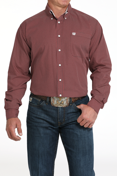 CINCH RED WEAVE GEOMETRIC PRINT - MENS SHIRT  - MTW1105992