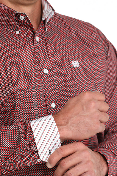 CINCH RED WEAVE GEOMETRIC PRINT - MENS SHIRT  - MTW1105992