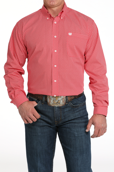 CINCH RED WEAVE GEOMETRIC PRINT - MENS SHIRT  - MTW1105993