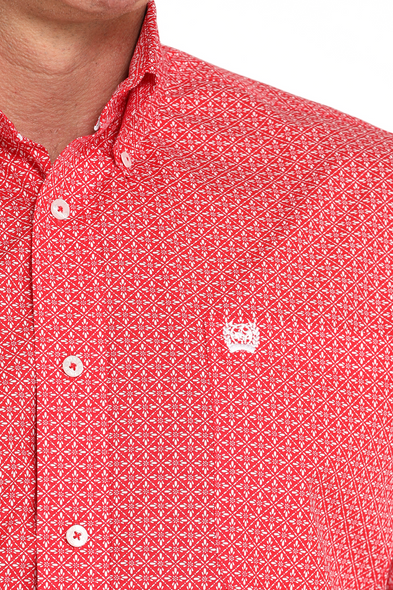 CINCH RED WEAVE GEOMETRIC PRINT - MENS SHIRT  - MTW1105993