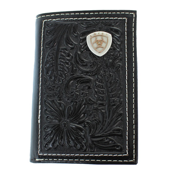 ARIAT TRIFOLD EMBOSSED SHIELD BLACK - ACCESSORIES WALLET  - A3559901