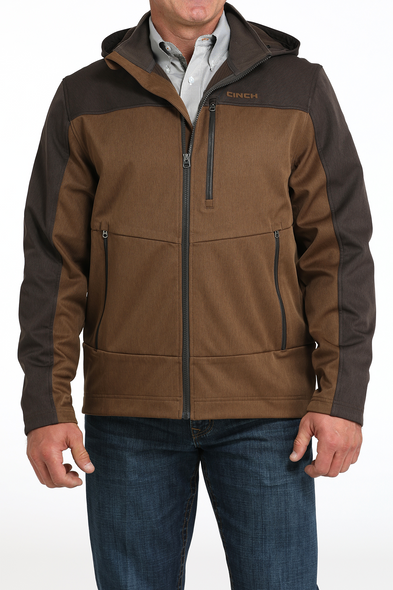 CINCH BROWN BONDED HOODED ZIP UP - MENS JACKET  - MWJ1593005