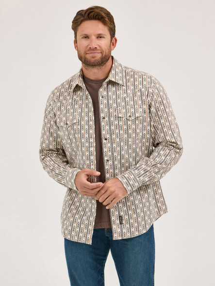 WRANGLER ANTIQUE ECRU SRTIPE PRINT - MENS SHIRT  - 112369843