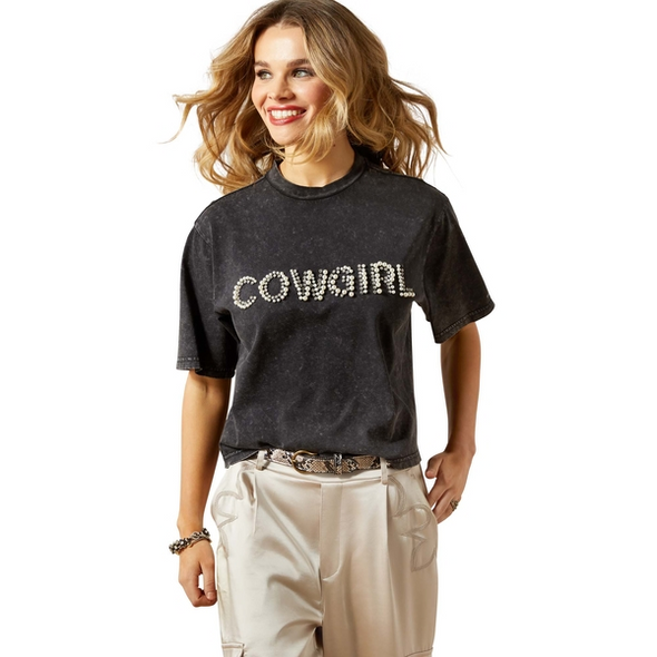 ARIAT PEARL TEE WASHED BLACK - LADIES TEE  - 10065990