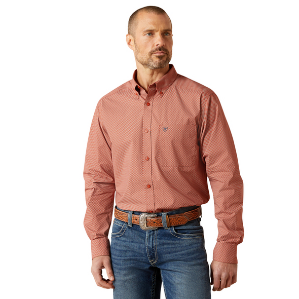 ARIAT RUST RED WARREN FITTED PRINT - MENS SHIRT  - 10065965