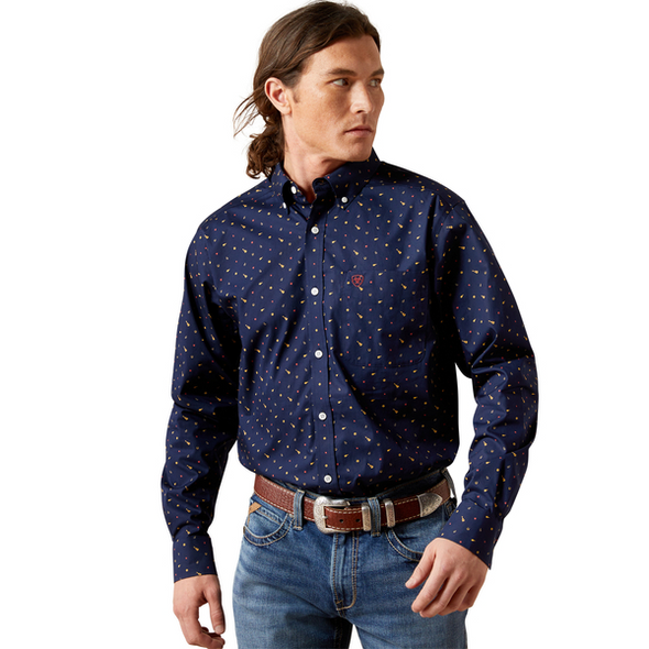 ARIAT WF BEAUX FITTED NAVY PRINT - MENS SHIRT  - 10065802