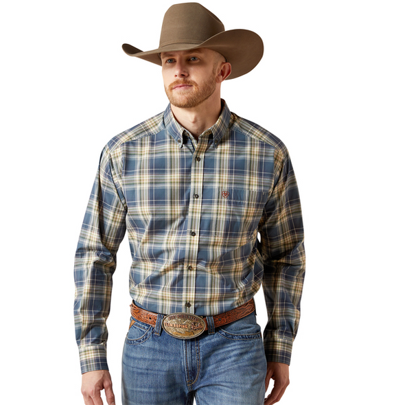 ARIAT PRO WELCH DARK BLUE PLAID - MENS SHIRT  - 10065800