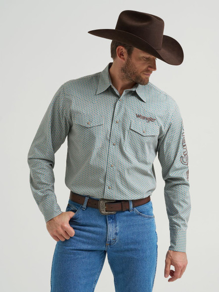 WRANGLER LOGO SNAP PEACOCK PRINT - MENS SHIRT  - 112369449