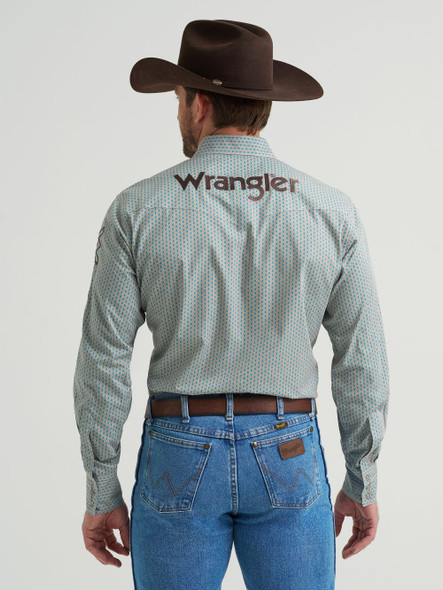 WRANGLER LOGO SNAP PEACOCK PRINT - MENS SHIRT  - 112369449