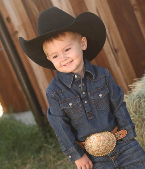 WRANGLER BABY DENIM BODYSUIT ONESIE - KIDS BOYS SHIRT - PQ4165D